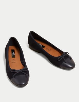 M&S Womens Suede Bow Flat Ballet Pumps - 3 - Navy, Navy