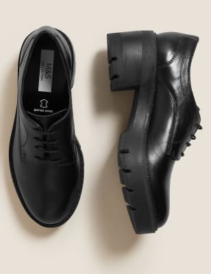 

Womens M&S Collection Leather Lace Up Block Heel Loafers - Black, Black