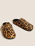 Leather Leopard Print Buckle Clog Mules