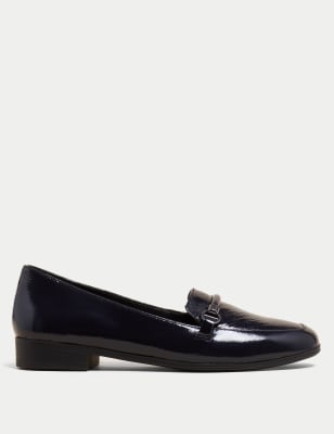 M&S Womens Leather Flat Loafers - 3 - Navy, Navy,Black