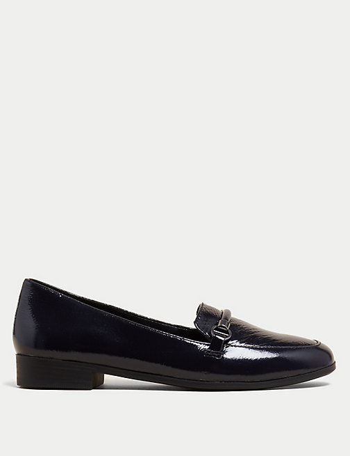 Marks And Spencer Womens M&S Collection Leather Flat Loafers - Navy, Navy