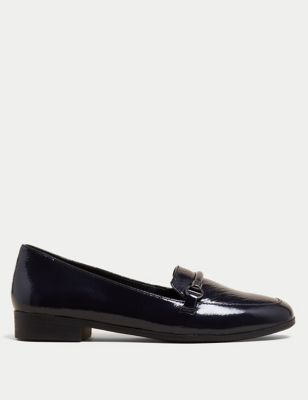 M&S Womens Leather Flat Loafers - 3 - Navy, Navy,Black