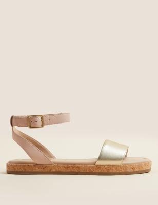 Leather Buckle Ankle Strap Flat Sandals