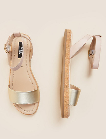 Leather Buckle Ankle Strap Flat Sandals