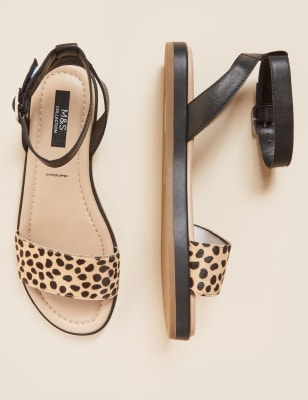 

Womens M&S Collection Leather Buckle Ankle Strap Flat Sandals - Black Mix, Black Mix