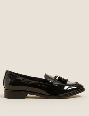 

Womens M&S Collection Flache Slipper aus Lackleder mit Quaste - Black, Black