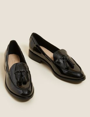 M&S Womens Patent Tassel Flat Loafers