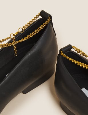 

Womens M&S Collection Ballerinas aus Leder mit Knöchelkette - Black, Black