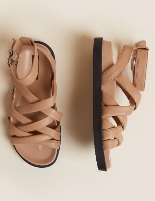 

Womens M&S Collection Flache Ledersandalen mit Knöchelriemen - Light Tan, Light Tan