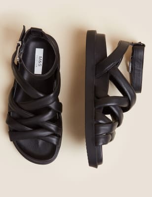 

Womens M&S Collection Leather Ankle Strap Flat Sandals - Black, Black