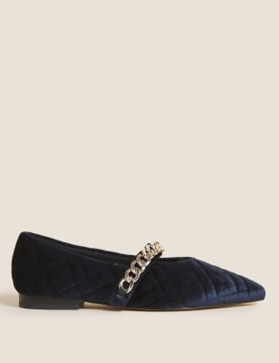 

Womens M&S Collection Velvet Quilted Pointed Ballet Pumps - Navy, Navy