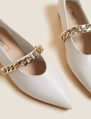 

Womens M&S Collection Trim Chain Pointed Ballet Pump - Ivory, Ivory