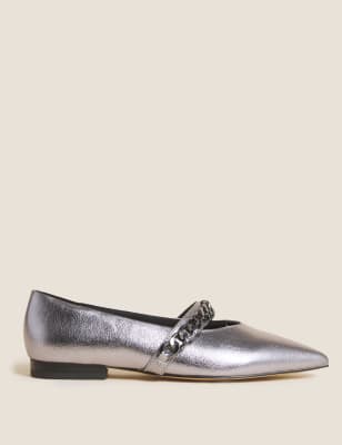 

Womens M&S Collection Trim Chain Pointed Ballet Pump - Pewter, Pewter