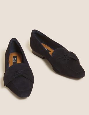 M&S Womens Suede Bow Flat Square Toe Loafers