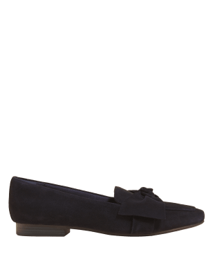

Womens M&S Collection Herrenslipper aus Wildleder mit Karreespitze und Schleife - Navy, Navy
