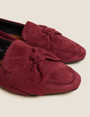

Womens M&S Collection Suede Bow Flat Square Toe Loafers - Wine, Wine