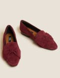 Suede Bow Flat Square Toe Loafers