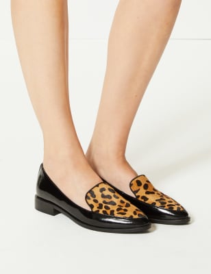 Mocassins en cuir &agrave; talons carr&eacute;s