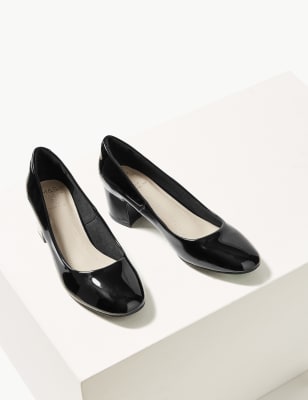Leather block heel court shoes hot sale