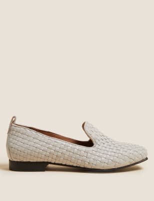 

M&S Collection Mocasines de piel con puntera cuadrada tejidaWomens - Ivory, Ivory