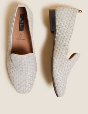 

Womens M&S Collection Leather Woven Square Toe Loafers - Ivory, Ivory