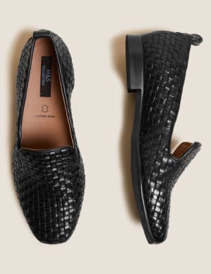 

Womens M&S Collection Leather Woven Square Toe Loafers - Black, Black