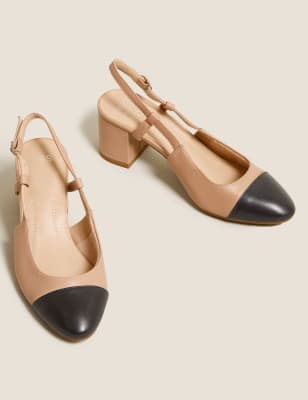 Leather Block Heel Slingback Shoes | M 