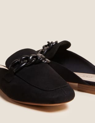 

Womens M&S Collection Mules mit eckiger Spitze und Kettendetail - Black, Black
