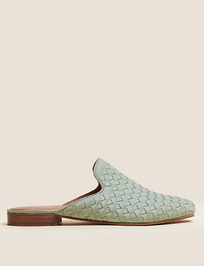 Leather Woven Flat Mules
