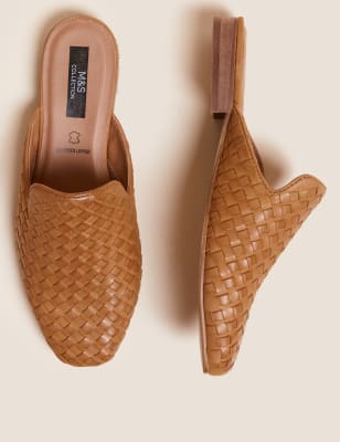 

Womens M&S Collection Leather Woven Flat Mules - Tan, Tan