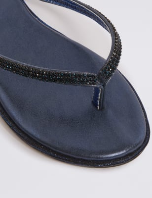 Navy diamante store flip flops