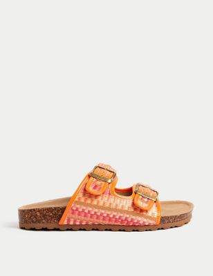 Woven Buckle Footbed Mules