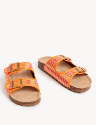 Woven Buckle Footbed Mules