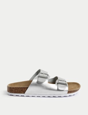 

Womens M&S Collection Ledersandalen mit Doppelriemen - Silver Mix, Silver Mix