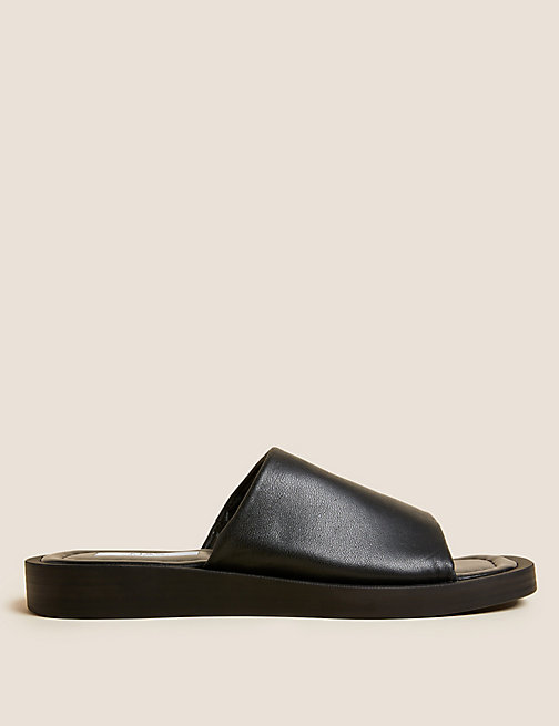 Marks And Spencer Womens M&S Collection Leather Flat Mules - Black