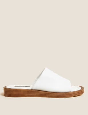 

Womens M&S Collection Leather Flat Mules - White, White