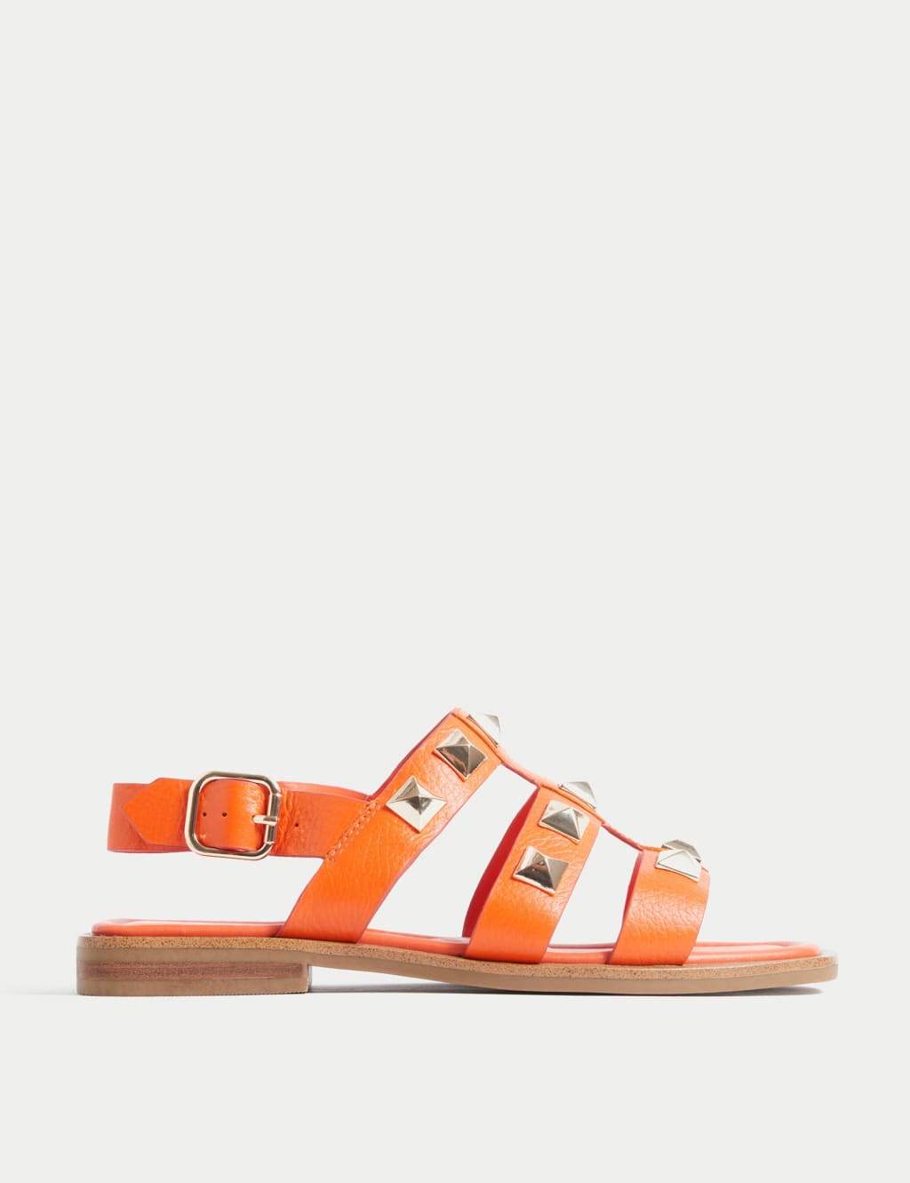 Wide Fit Leather Studded Flat Sandals image 1