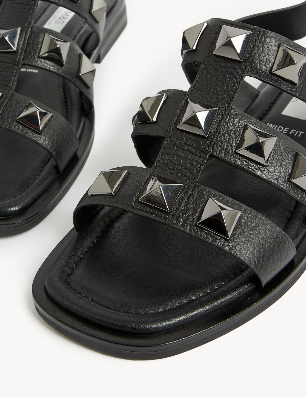 Wide Fit Leather Studded Flat Sandals image 2