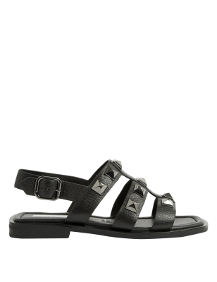 

M&S Collection Sandalias planas de piel de ancho especial con tachuelasWomens - Black, Black