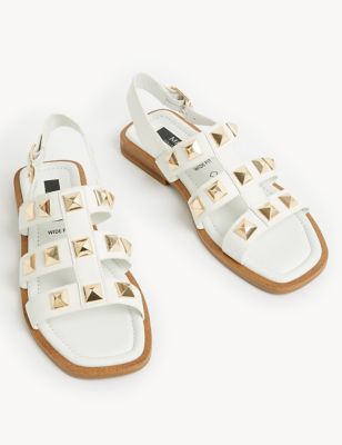Wide Fit Leather Studded Flat Sandals