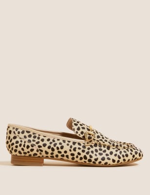 

M&S Collection Mocasines planos de piel con adorno de vara y estampado animalWomens - Brown Mix, Brown Mix