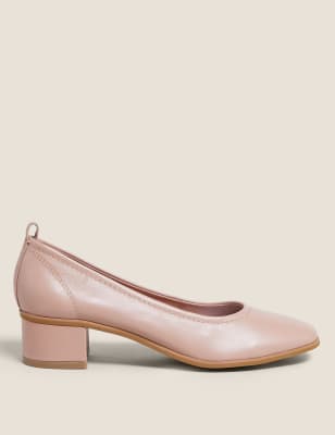 

Womens M&S Collection Leather Slip On Block Heel Court Shoes - Pink, Pink