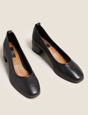 

Womens M&S Collection Leder-Pumps zum Reinschlüpfen mit Blockabsatz - Black, Black