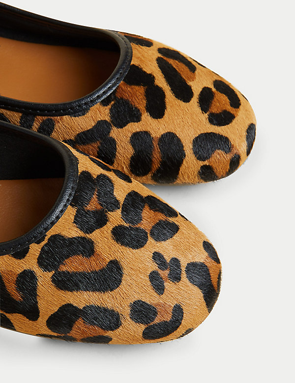 Leather Leopard Print Flat Ballet Pumps - NZ