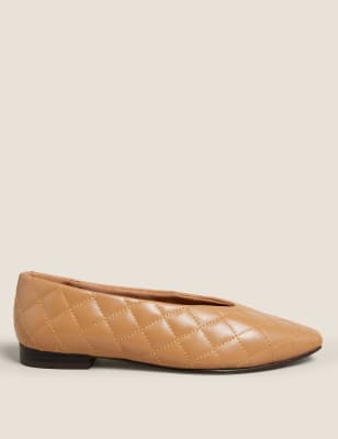 

Womens M&S Collection Leather Quilted Chisel Toe Ballet Pumps - Sand, Sand