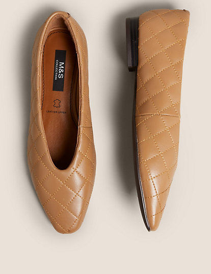 Leather Quilted Chisel Toe Ballet Pumps
