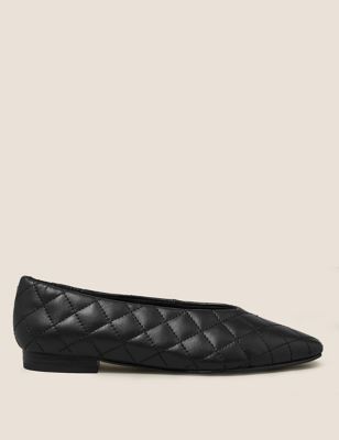 

Womens M&S Collection Leather Quilted Chisel Toe Ballet Pumps - Black, Black