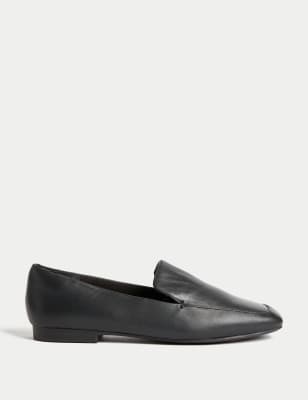 

Womens M&S Collection Wide Fit Leather Square Toe Flat Loafers - Black, Black