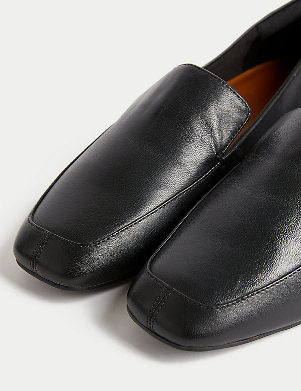 Wide Fit Leather Square Toe Flat Loafers - LT