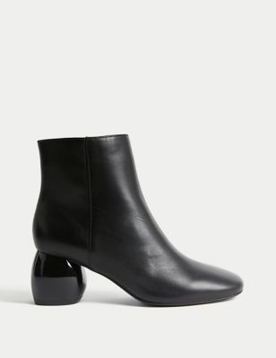 Leather Statement Block Heel Ankle Boots